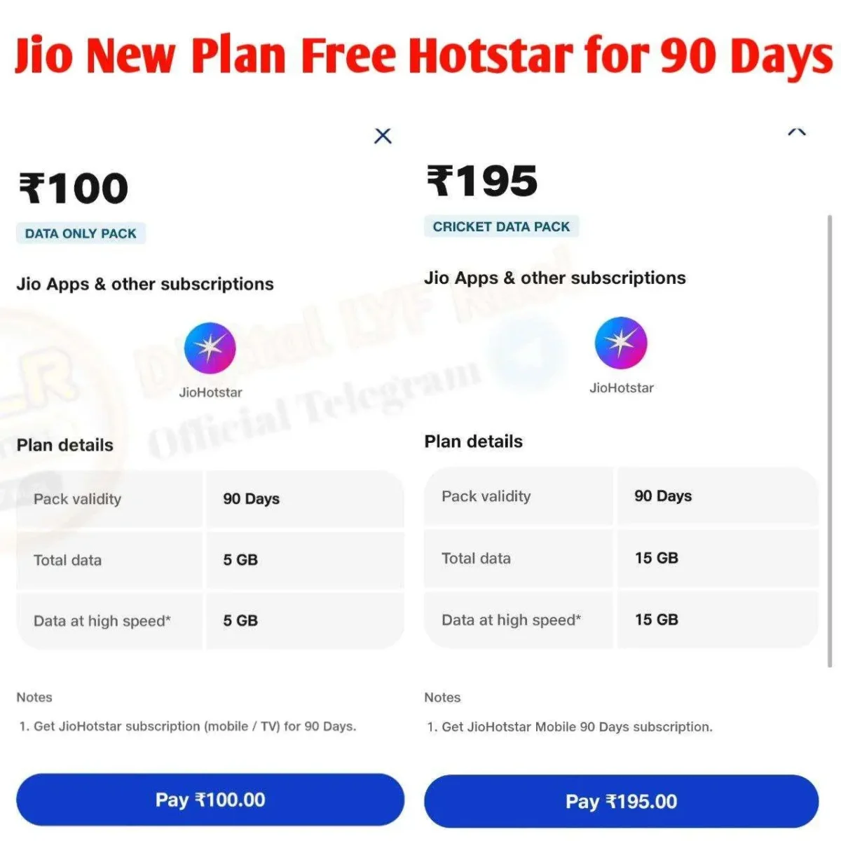 Recharge Jio Rs. 100 or Rs. 195 to Watch Today ICC Final Match FREE on JioHotstar